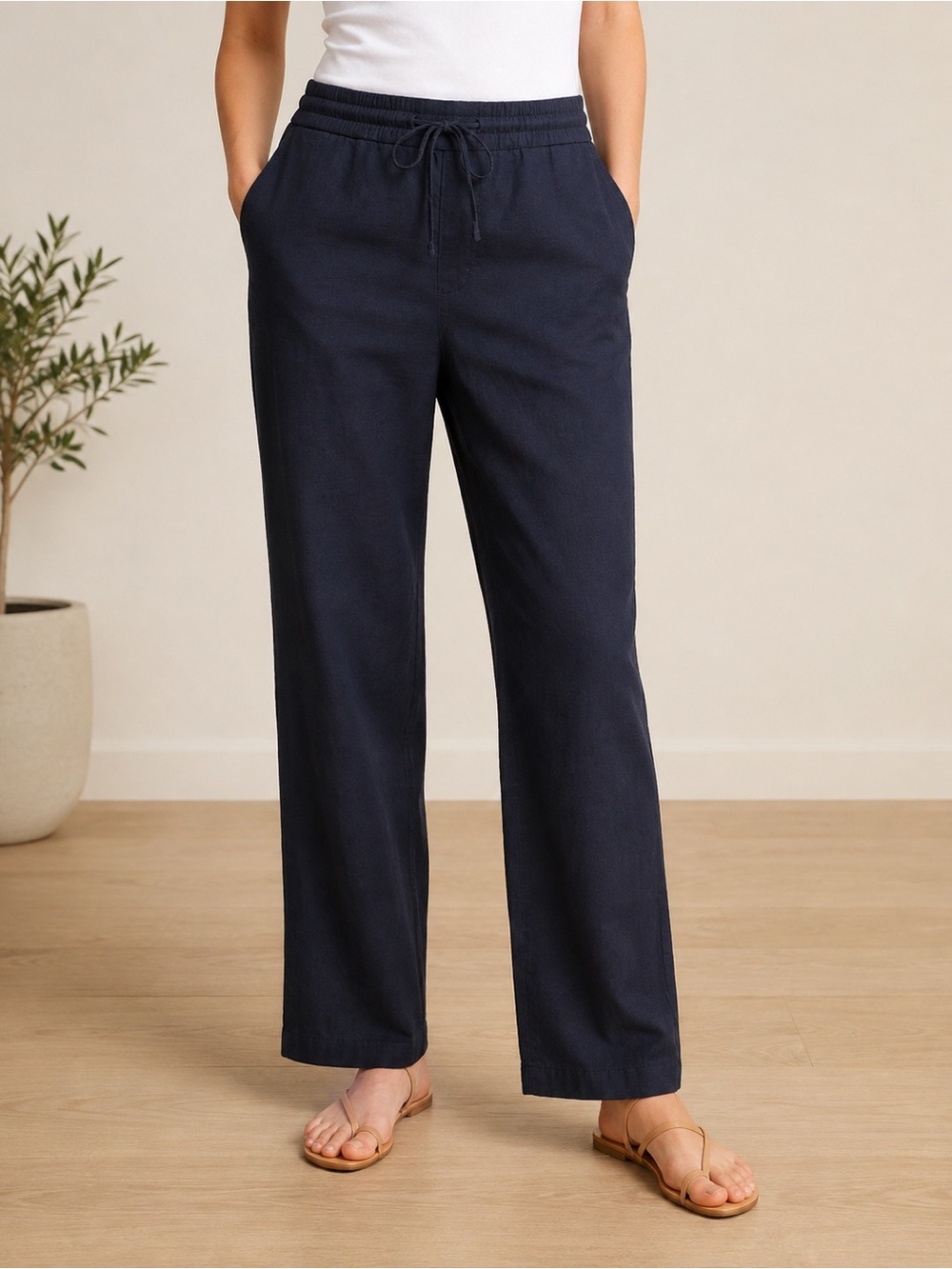 04651/ Trip in Bag LINEN TROUSERS 'BEACH PANTS' NAVY size L retail $295